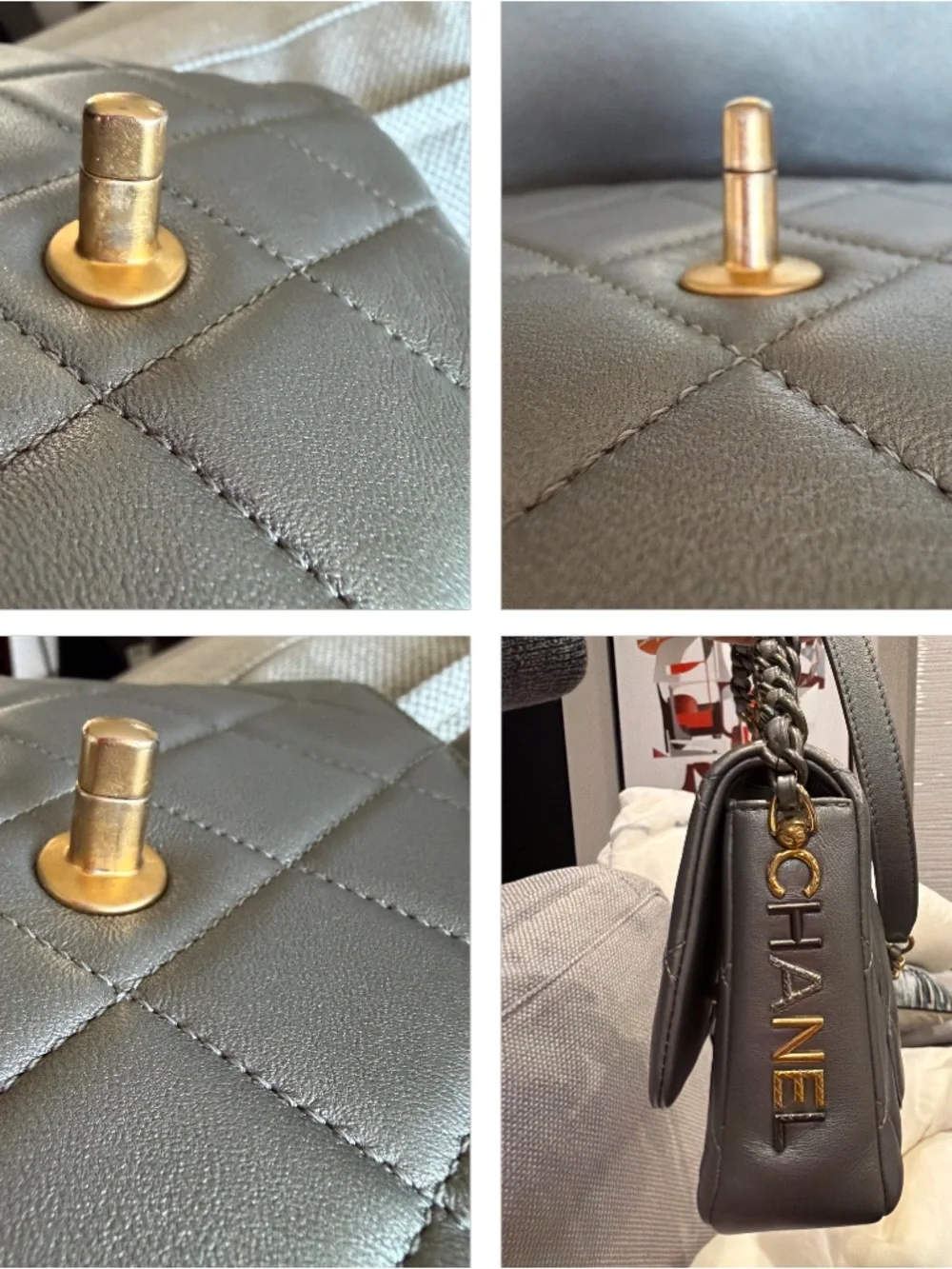 50% Off Retail CHANEL Mini Side Note Flap  W/ Handle Gray Chip 21B (ks2290as) - Picture 6 of 16